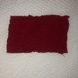 Red Crop Smock Bandeau Tube Top with Ruffles